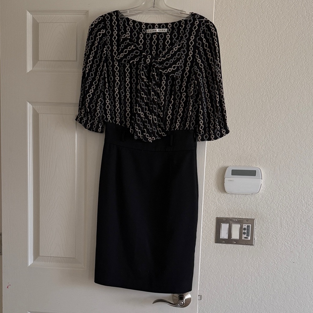Trina Turk Black and Cream Chain bow detail Print Dress